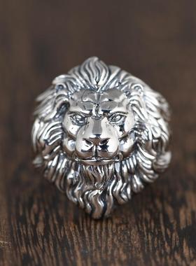 S925银复古泰银工艺银戒指跨境销售开口男款狮子头指环