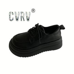 松糕厚底小皮鞋女2025春秋季新款白色英伦风圆头系带百搭日系单鞋