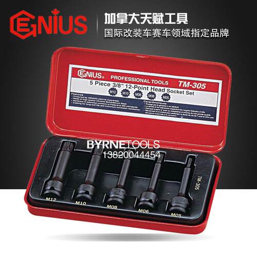 天赋GENIUS工具3/8系列10mm进口5件套气动内十二角套筒组TM-305