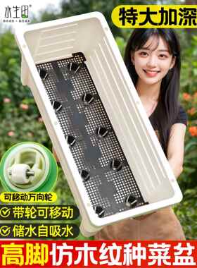 阳台种菜盆专用盆懒人自吸水蔬菜特大号塑料种植箱长方形高脚花盆