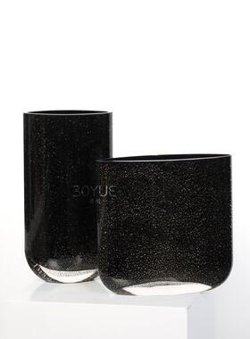 现代简约扁口黑色金箔花瓶样板间客厅餐厅鲜花干花艺软装饰摆件