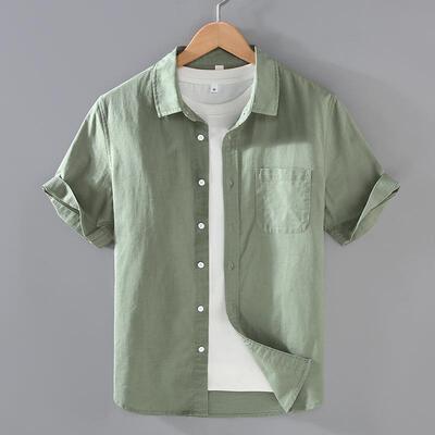 Thin men's linen short sleeved shirt, cotton linen shirt,
