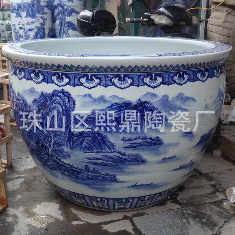 装饰缸 鱼缸大号手绘 金鱼缸青花陶瓷园林山水特大号景德镇