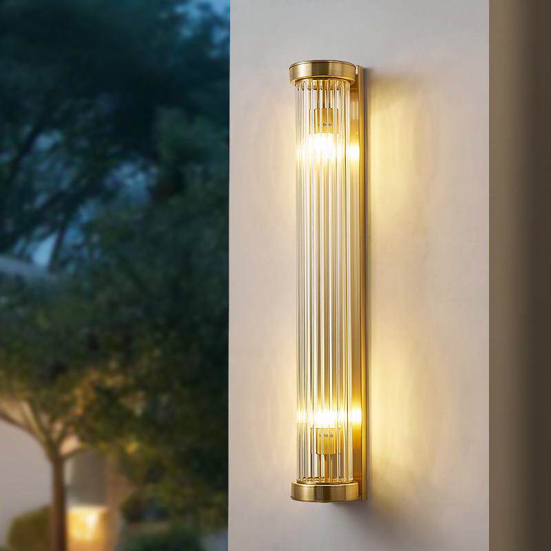 户外壁灯防水别墅庭院灯全铜太阳能背景墙大门两侧柱子长条壁灯