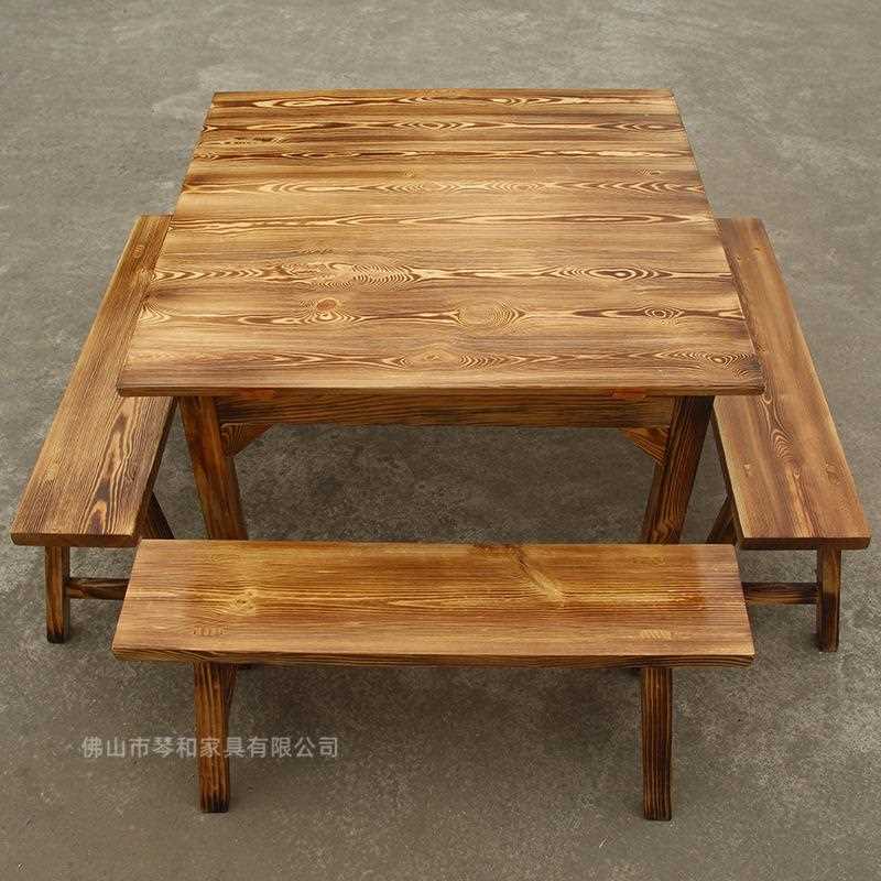 桌中式实八仙组合松木餐厅桌木凳原木碳196化木四桌饭店方火锅店
