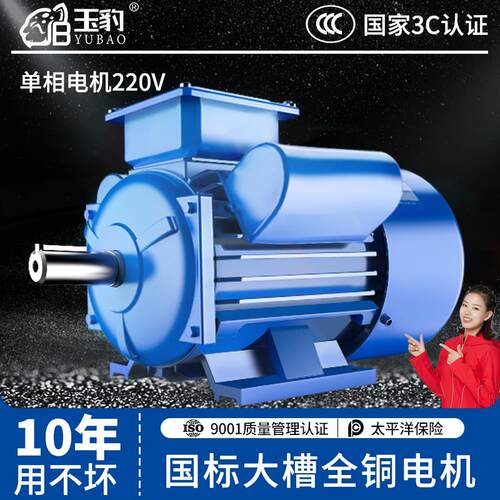 全铜单相电机220V两相小型异步0.75/1.1/1.5/2.2/3/4KW马达电动机