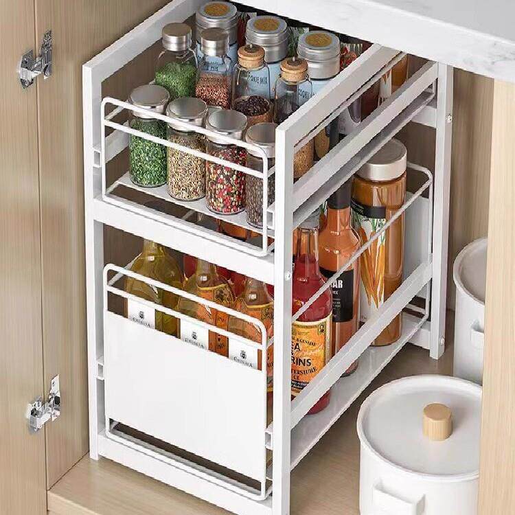 6B7620CM窄矮款厨房下水槽置物架抽拉式屉滑轮橱柜内分层免打孔打