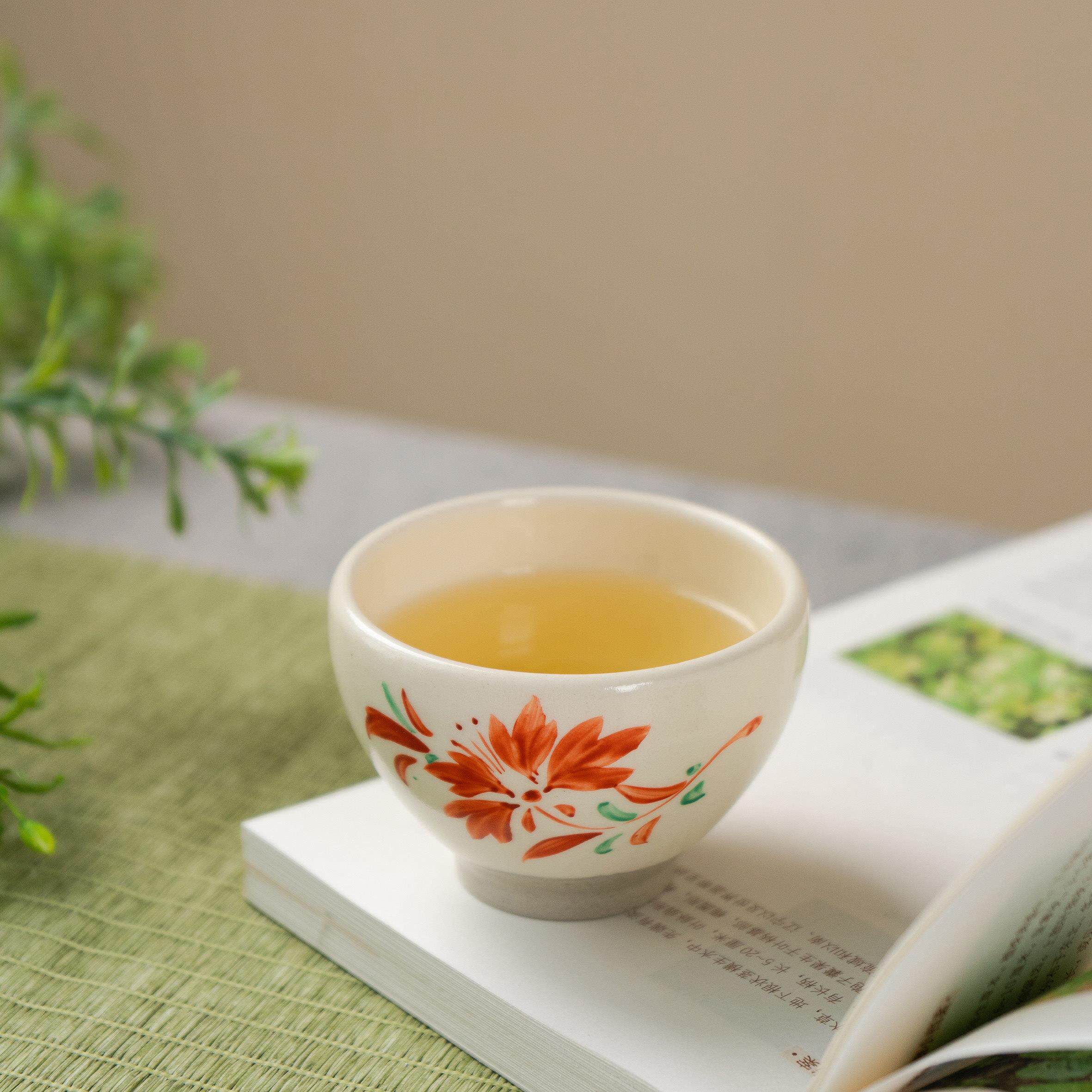 磁州安氏纯手工手绘红绿彩茶杯品茗杯陶瓷功夫茶具小号主人杯