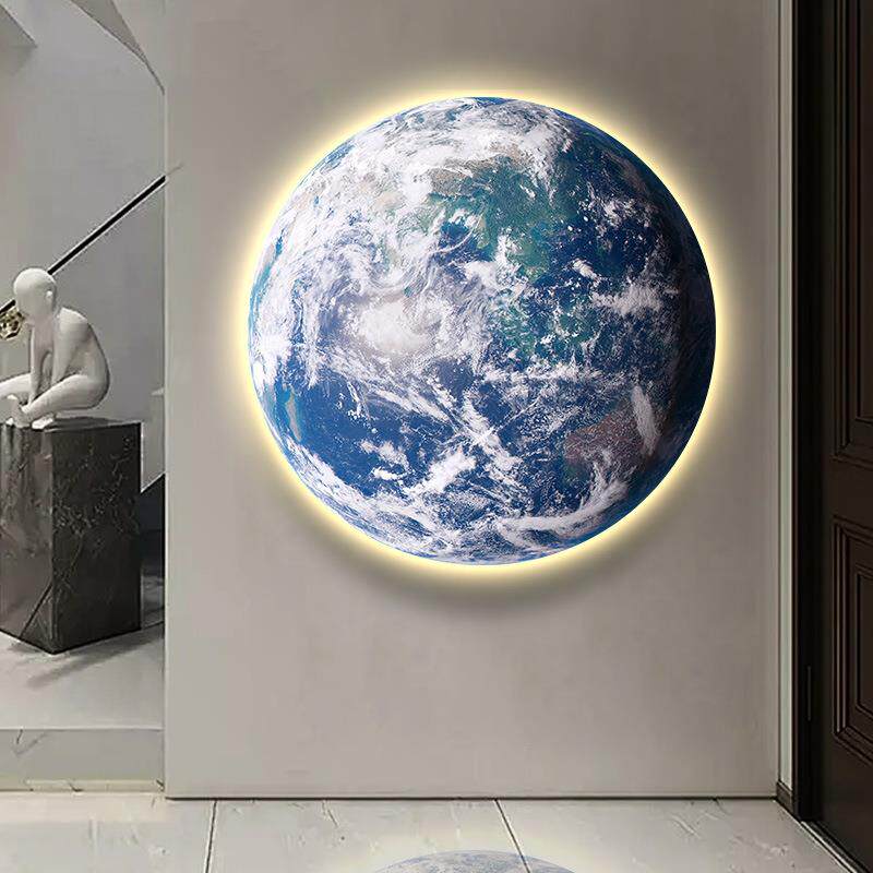 月球玄关装饰画星球走廊过道尽头氛围灯壁画卧室背景墙上挂画