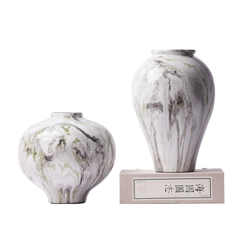现代创意新中式简约陶瓷抽象花纹花瓶插花摆件样板房电视柜艺术品