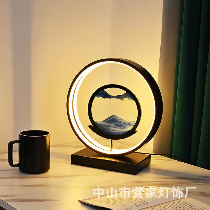 创意3D沙漏流沙画办公室客厅桌面装饰电视柜玄关书房摆件台灯led