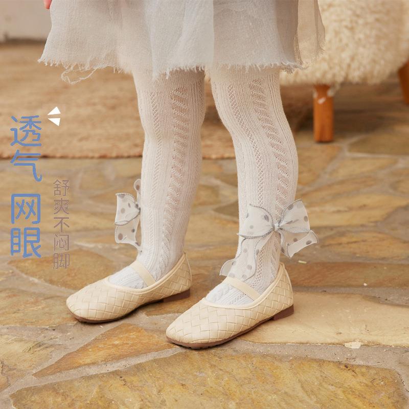 宝宝连裤袜春秋网眼女童打底裤儿童纱蝴蝶结防蚊袜婴儿连体袜