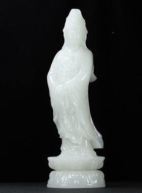 白玉观音摆件阿富汗玉佛像供奉禅意寺庙家用祠堂莲花站观世音菩萨