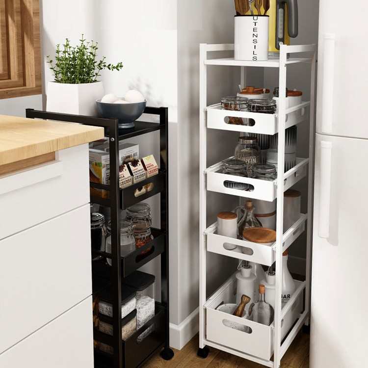 厨房冰箱侧边多层抽屉式夹缝置物架带轮可移动客厅浴室卧室收纳柜