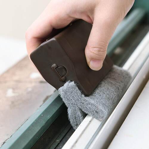 Window groove cleaning brush, window slot cleaning tool, scr