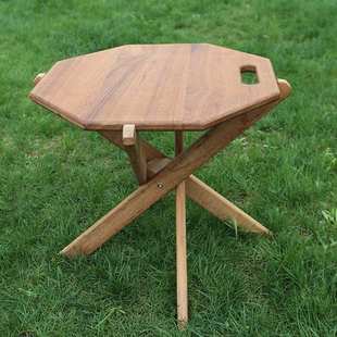 茶桌大麟户外实木桌森巴边桌露营野餐阳光花园便携折叠小桌子