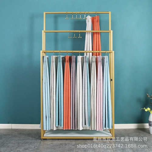 简约窗帘吊卡展示架落地式家纺布艺丝巾铁艺三排样品展会陈列架子