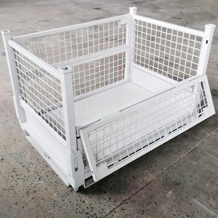 折叠铁笼金属网格料箱可堆叠铁板仓库笼可叉车搬运金属周转箱