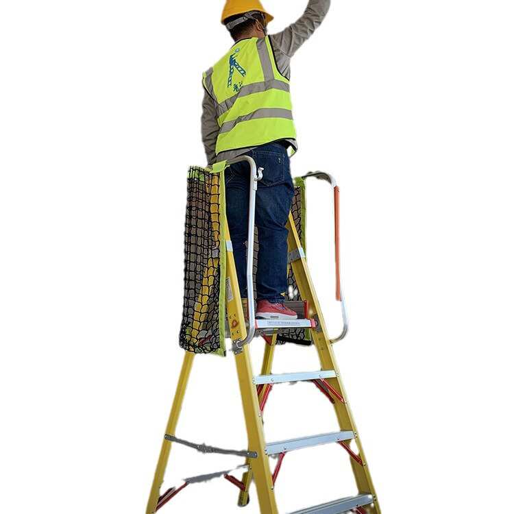 电工绝缘梯人字玻璃钢纤维平台梯扶手围栏高压绝缘凳防护网折叠梯