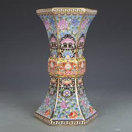 景德镇陶瓷器摆件乾隆珐琅彩花，觚仿古瓷古董，古玩玄关干花花瓶桌面