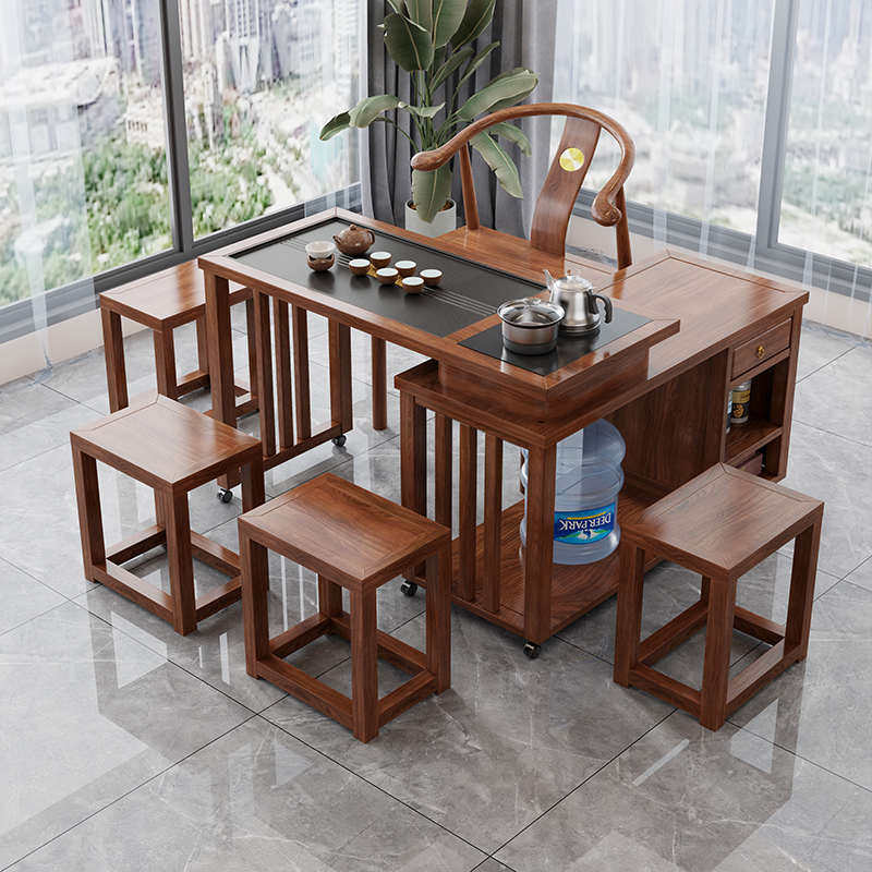 实木办公旋转茶桌茶柜阳台小户型移动1米1.2米桌椅组合橡胶木带炉,住宅家具,家用茶台/茶桌,淘宝优惠券,粉丝福利购,淘宝优惠卷
