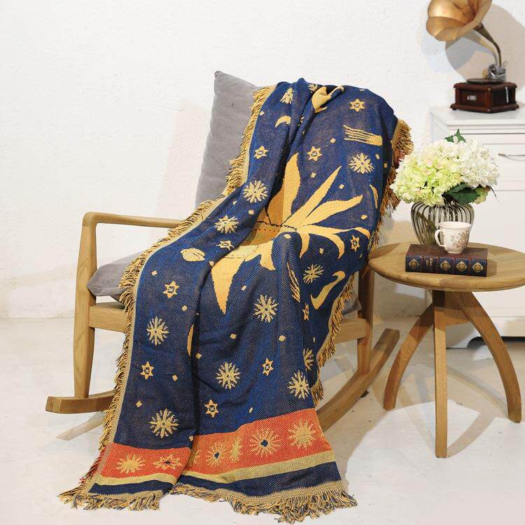 厂家直销美式乡村棉线加厚提花针织双面线毯毛毯沙发巾