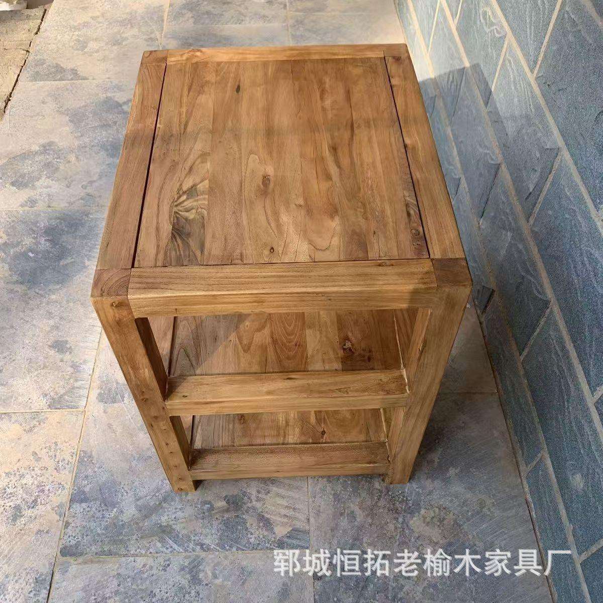 老榆木音箱功放机架鱼缸底座实木桌子简易水族底柜收纳柜民宿家用
