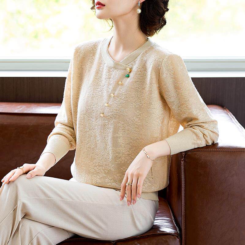 新中式妈妈秋装针织小衫套装2025新款中老年女装春秋气质打底上衣