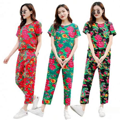 二人转花布衣服生日家居服套装