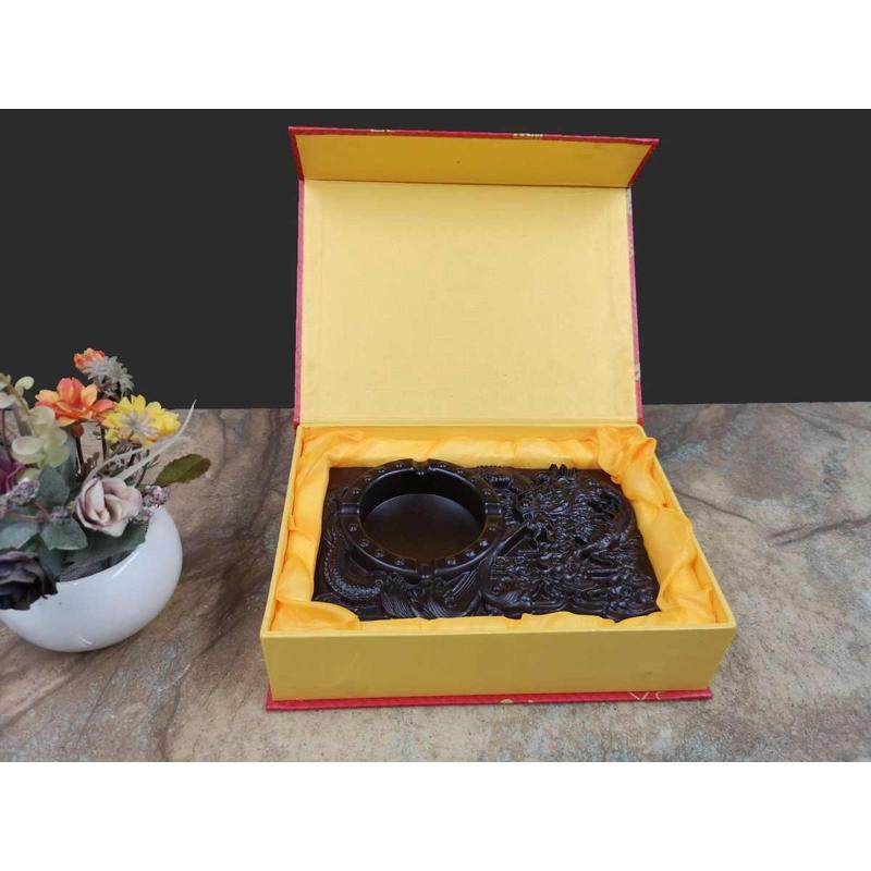 黑檀木雕新中式复古烟灰缸创意大号客厅办公室实木质灭烟灰缸