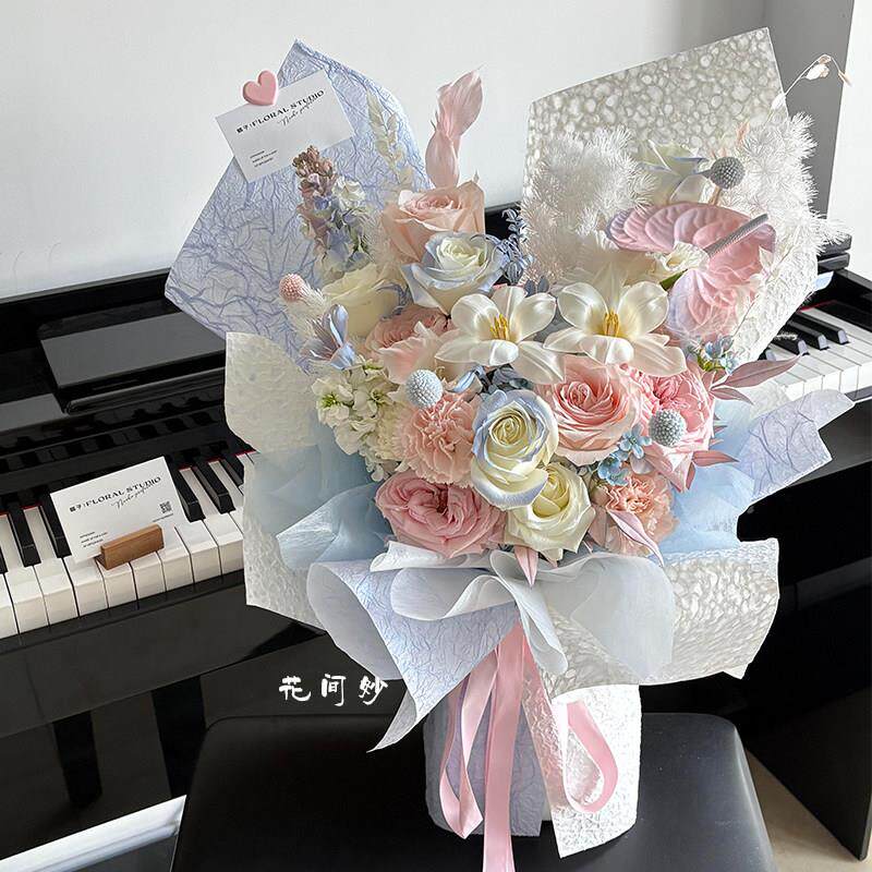 精致温柔风浅色系玫瑰混搭花束成品彷真花送女生送闺蜜生日礼物