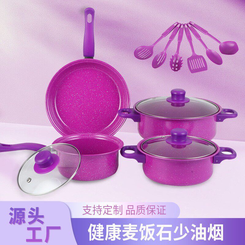 跨境麦饭石十三件套装锅具电磁炉少油烟不粘锅多功能厨房耐用厨具