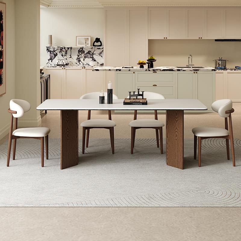 正品中古风厅岩板餐桌家用户型长方客简约法小式覆古胡桃色形实木