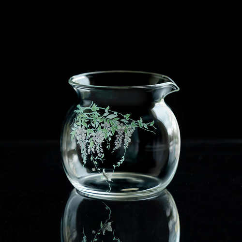 紫藤花玻璃公道杯家用高档网红分茶器单个泡茶茶道零配件茶滤茶海