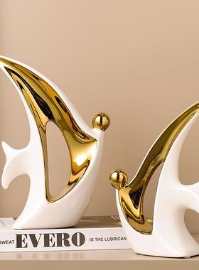 现代简约年年有余客厅酒柜摆件入门玄关电视机柜台面高级感装饰品