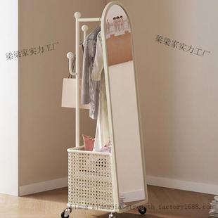 衣NEC奶油镜风全身镜落地穿旋转衣镜挂衣架衣帽架一体镜子卧室试