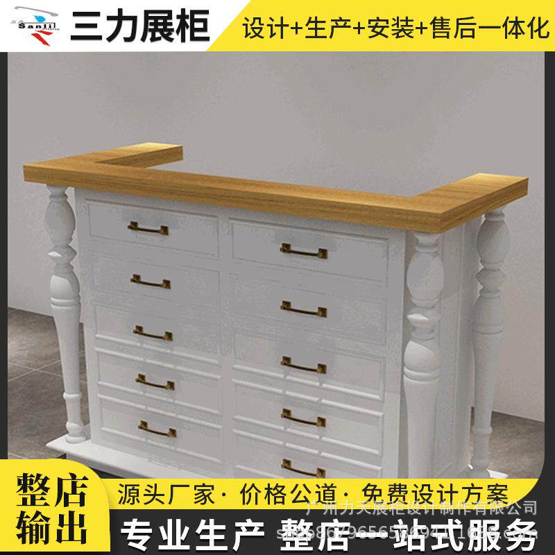 展柜定 做 服装店收银台欧式烤漆木纹前台柜台 展柜展示柜
