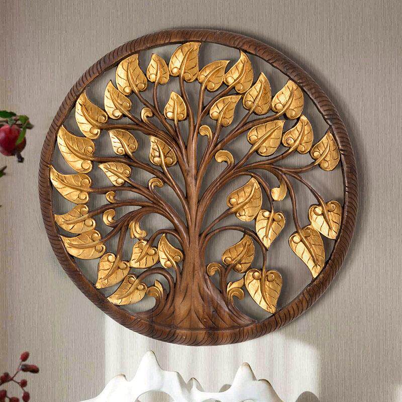 泰国木雕菩提树墙面挂件泰式玄关壁挂东南亚背景墙软装饰品