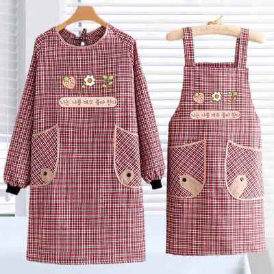 加厚纯棉长袖罩衣围裙女家用厨房防污做饭围兜新款耐磨餐饮制服