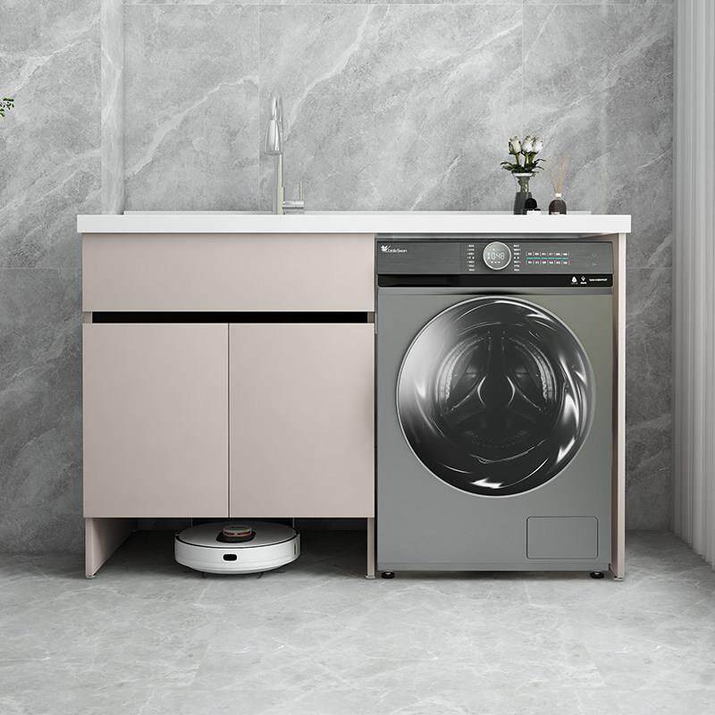 扫地机器人款太空铝阳台洗衣柜组合定制台面带搓板一体洗衣机柜子