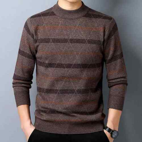冬毛新款男士羊23B6118-毛色衫中年爸秋爸圆领衣圆领纯针织衫打底