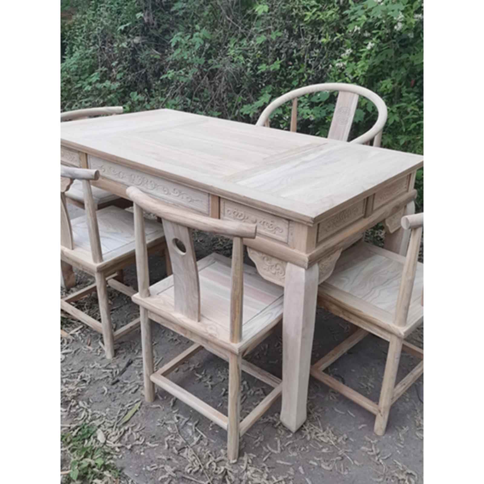实木新款茶桌椅中式榆木四抽功夫茶台茶餐白胚椅子茶具套装桌子