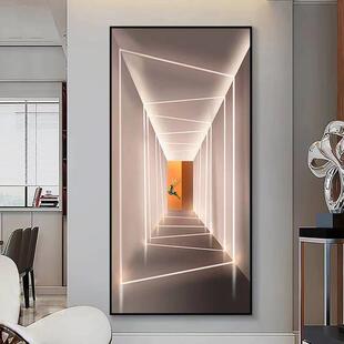 空间延伸光影玄关画几何建筑壁画走廊装饰画晶瓷画LED灯客厅挂