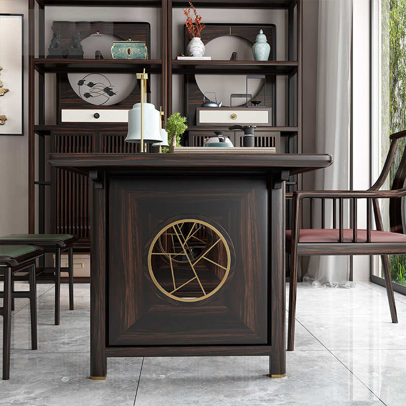 新中式实木茶台泡茶桌轻奢功夫茶茶几办公室茶椅黑檀乌金木