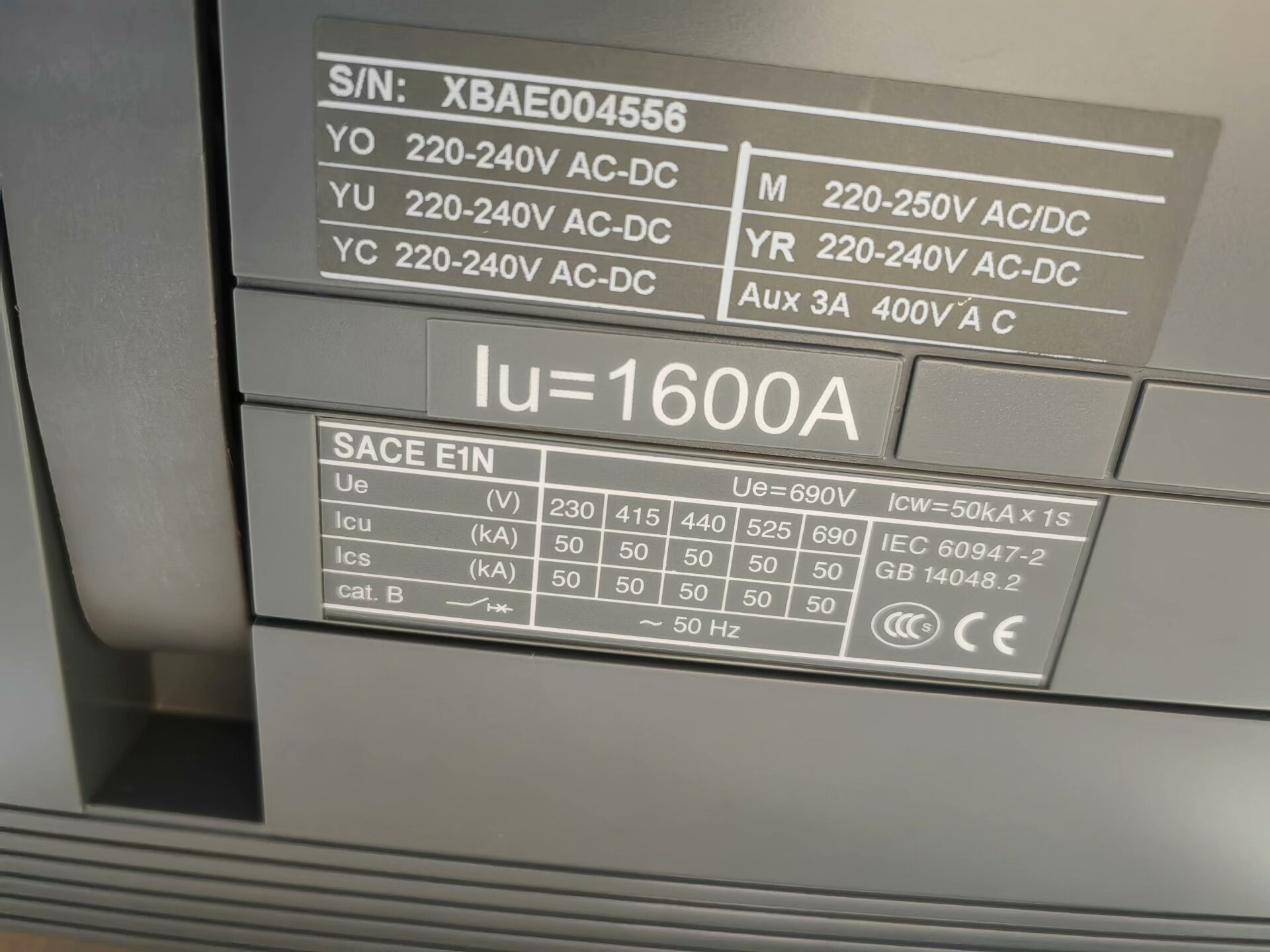 ABB1600A断路器 SACE E1N，全新爱默生柜子拆下