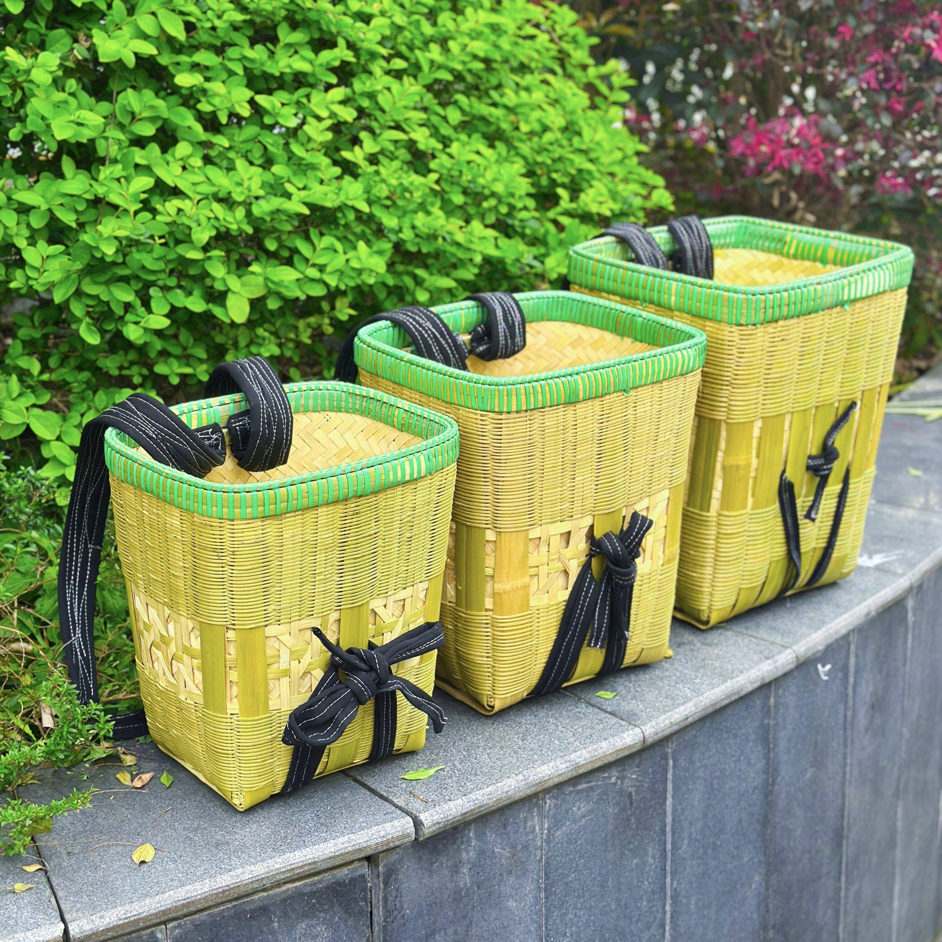 【精编双层背篼】双层竹竹篓手工竹编家用四川旅拍背篼买菜竹