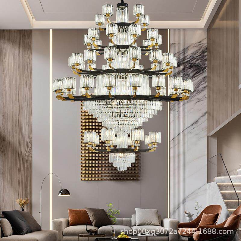 式楼别墅大吊灯新中式自挑空客厅水晶288灯村建房乡楼中楼大气复