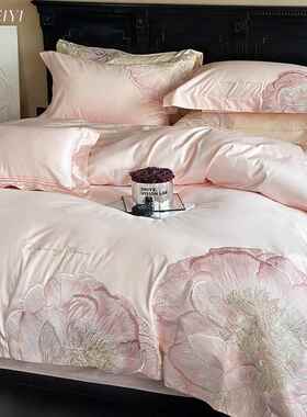 轻奢中国风长YC96620绒棉花奢刺全绣四件套纯棉卉棉轻天丝床上用