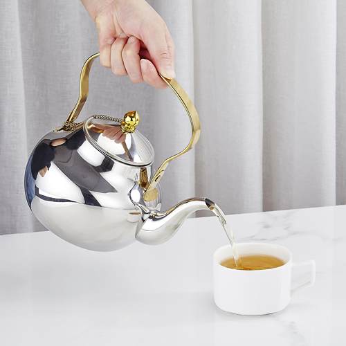 加厚不锈钢提梁壶金色柄茶壶家用烧水壶餐饮商用加汤壶电磁炉适用