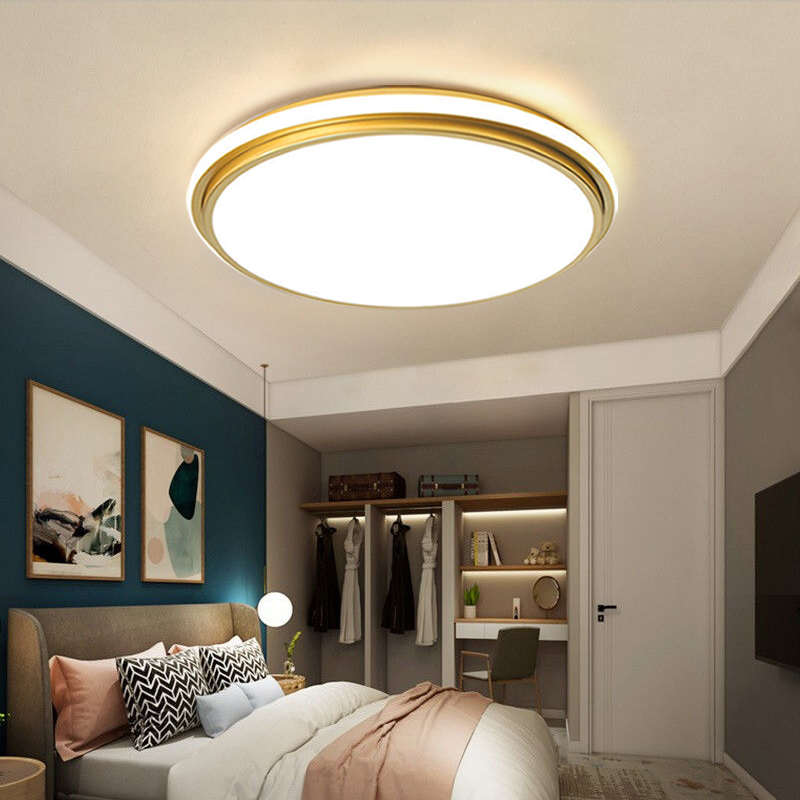 新款家用吸顶灯卧室现代简约金色北欧网红艺术超亮led主卧房间灯